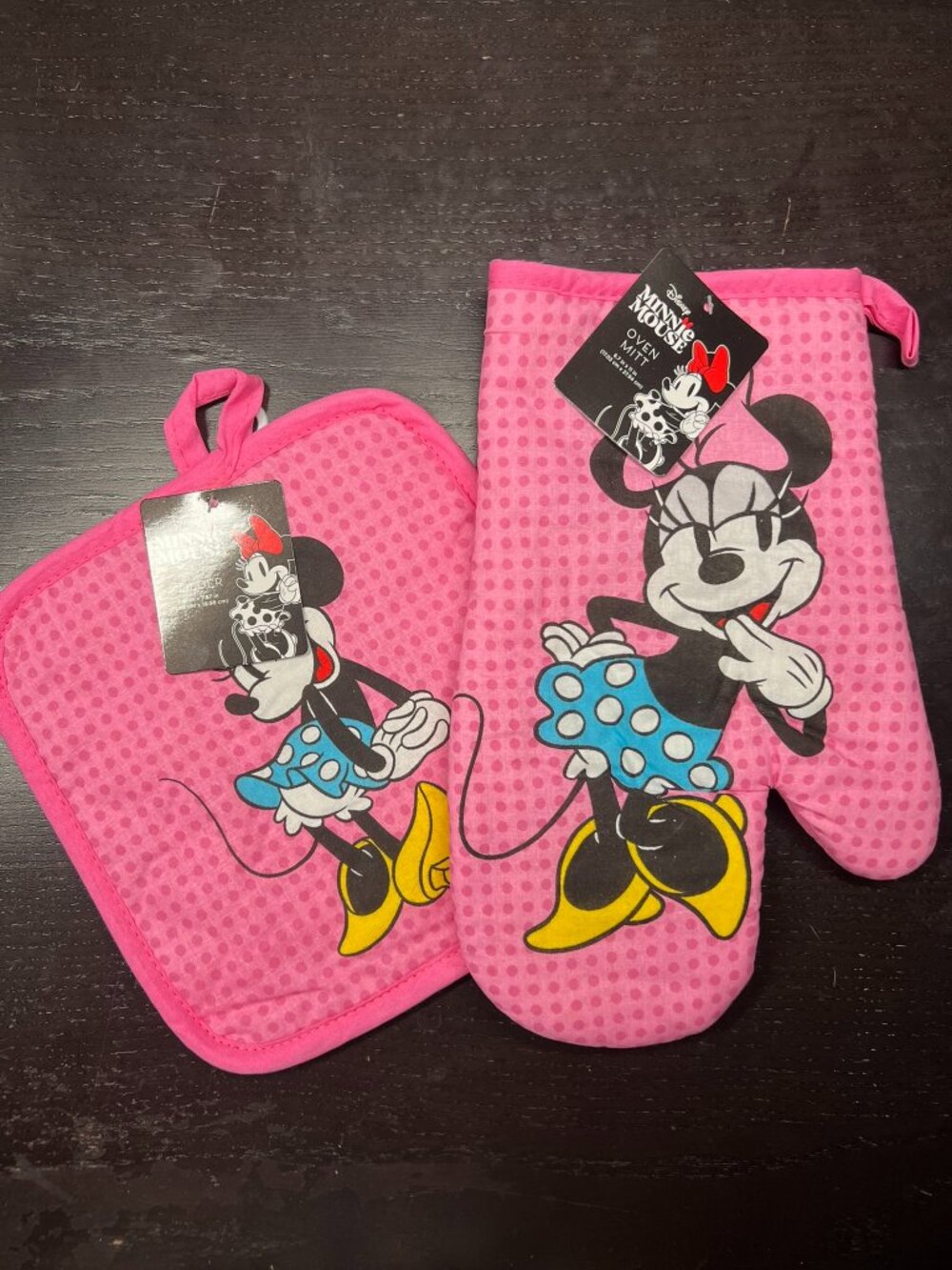 B💲9 🆕 Disney Minnie Mouse Character Pink Oven Mitt & Pot Holder | 7703